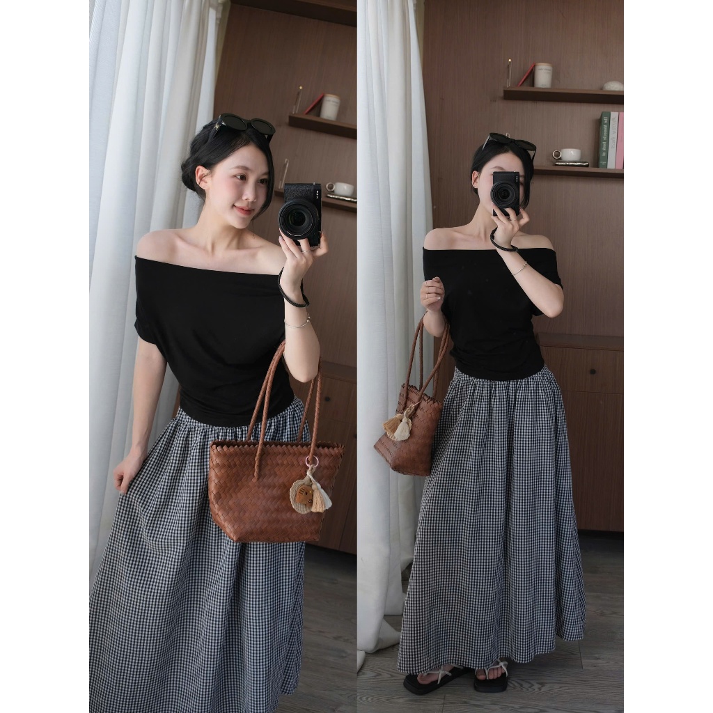 Áo thun trơn cổ thuyền trễ vai dáng ôm Áo Kiểu Nữ the.sweaterweather TSW