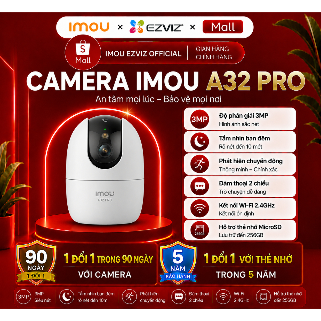 Camera wifi Imou A32P PRO , độ phân giải 2K-3MP, báo động và nhắn tin ...