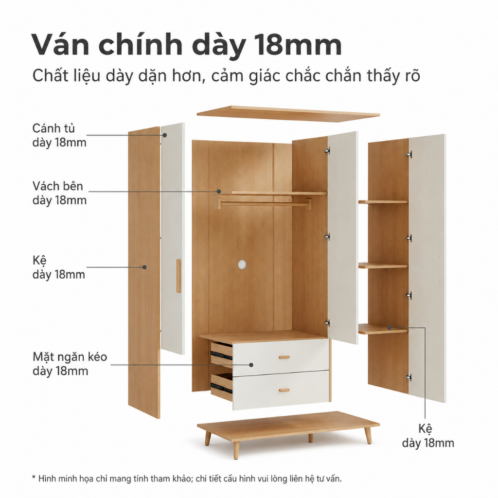 Tủ Quần Áo Gỗ MDF Cao Cấp Hiện Đại CONOCO Tủ Gỗ Đựng Đồ Chia Ngăn Thông Minh Sâu 45cm Cao 180cm