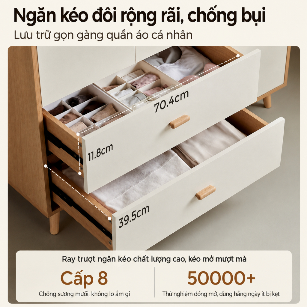 Tủ Quần Áo Gỗ MDF Cao Cấp Hiện Đại CONOCO Tủ Gỗ Đựng Đồ Chia Ngăn Thông Minh Sâu 45cm Cao 180cm