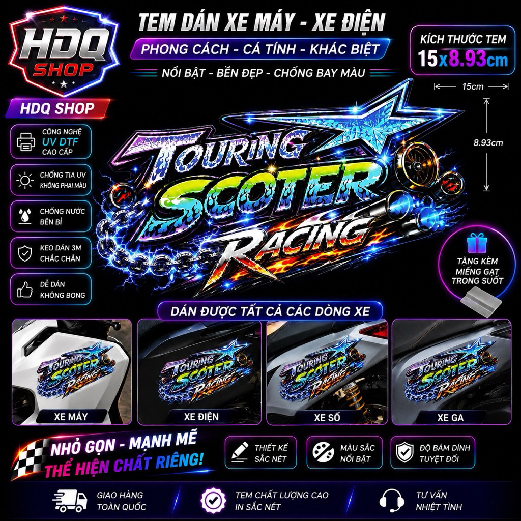 Tem TouringScooter racing ,dán trang trí xe ô tô ,xe máy ,xe điện ...