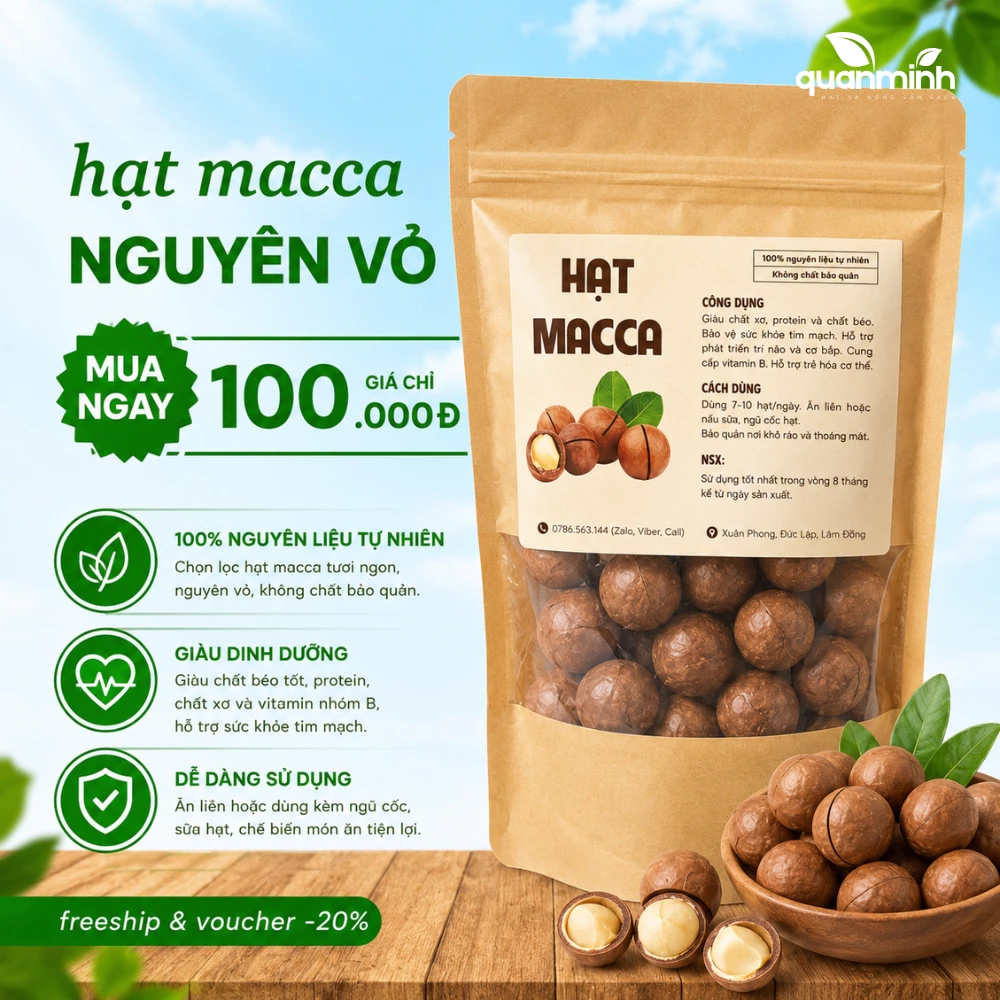500gr Hạt Macca Đaklak CAO FOOD loại 1 nứt vỏ to tròn tự nhiên, ngọt bùi từng hạt