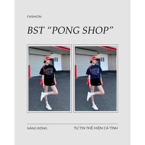 Bộ thun Nữ PONG oversize, Áo thun,Cổ Tròn,Tay Ngắn,Phối Quần Đùi,Chất Cotton Cao Cấp - CP_x8398