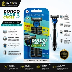 Dao Cạo Dorco Pace 3 Cross – Cao Cấp Hàn Quốc, 3 Lưỡi Sắc Bén, Tay Cầm Chống Trượt