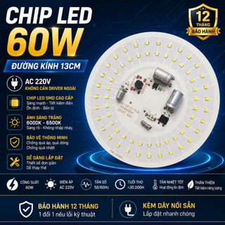 CHIP LED, MẠCH LED TRÒN 220V 10W 20W 30W 40W 50W 60W Siêu Sáng, chất liệu nhôm, tản nhiệt tốt