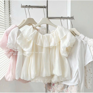 Áo Hai Dây/ Áo Trễ Vai Tay Bồng Ngắn Tay -Chất Voan Tơ Mềm Siêu Xinh - Dành Cho Nữ - EMXINH House A09