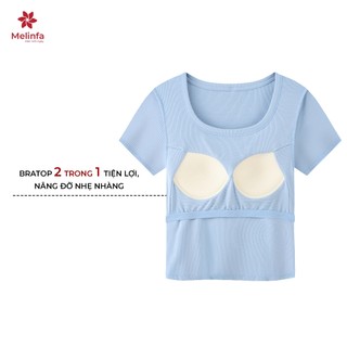 Áo thun ngắn tay nữ MELINFA có đệm mút 3D định hình nâng đỡ vải Cotton, Áo cộc tay nữ kèm bra mã  VAA0541