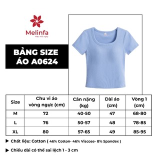Áo thun ngắn tay nữ MELINFA có đệm mút 3D định hình nâng đỡ vải Cotton, Áo cộc tay nữ kèm bra mã  VAA0541
