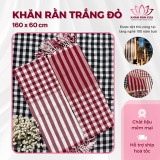 Khăn Rằn Trắng Đỏ 160x60cm Nam Bộ – Khăn Choàng Cổ Cotton Mỏng Nhẹ, Thấm Hút, Che Nắng