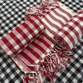 Khăn Rằn Trắng Đỏ 160x60cm Nam Bộ – Khăn Choàng Cổ Cotton Mỏng Nhẹ, Thấm Hút, Che Nắng