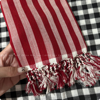 Khăn Rằn Trắng Đỏ 160x60cm Nam Bộ – Khăn Choàng Cổ Cotton Mỏng Nhẹ, Thấm Hút, Che Nắng