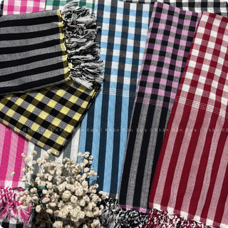 Khăn Rằn Trắng Đỏ 160x60cm Nam Bộ – Khăn Choàng Cổ Cotton Mỏng Nhẹ, Thấm Hút, Che Nắng