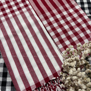 Khăn Rằn Trắng Đỏ 160x60cm Nam Bộ – Khăn Choàng Cổ Cotton Mỏng Nhẹ, Thấm Hút, Che Nắng