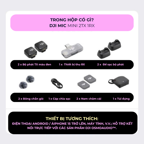 [NSHOP]Micro DJI Mini 2TX+1RX Mobile Livestream Bán Hàng,Vlog,Thu Âm Chống Ồn 3 Cấp Độ,Nhỏ Gọn 10g