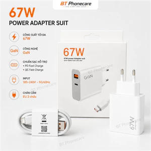 Bộ Sạc Nhanh GAN 67W USB + Type-C Kèm Cáp Type-C Chip Thông Minh Sạc An Toàn Thiết Bị