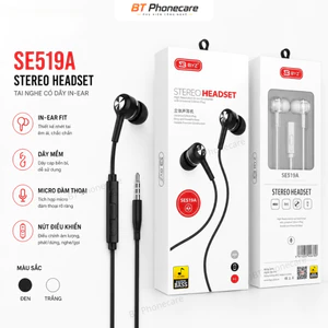 Tai Nghe BYZ SE519A Có Dây In Ear Mic Tích Hợp Nút Bấm Điều Khiển Âm Thanh Đen Trắng