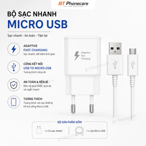 Bộ Sạc Nhanh Micro USB Adaptive Fast Charging Kèm Cáp USB Cho Android Tiện Lợi