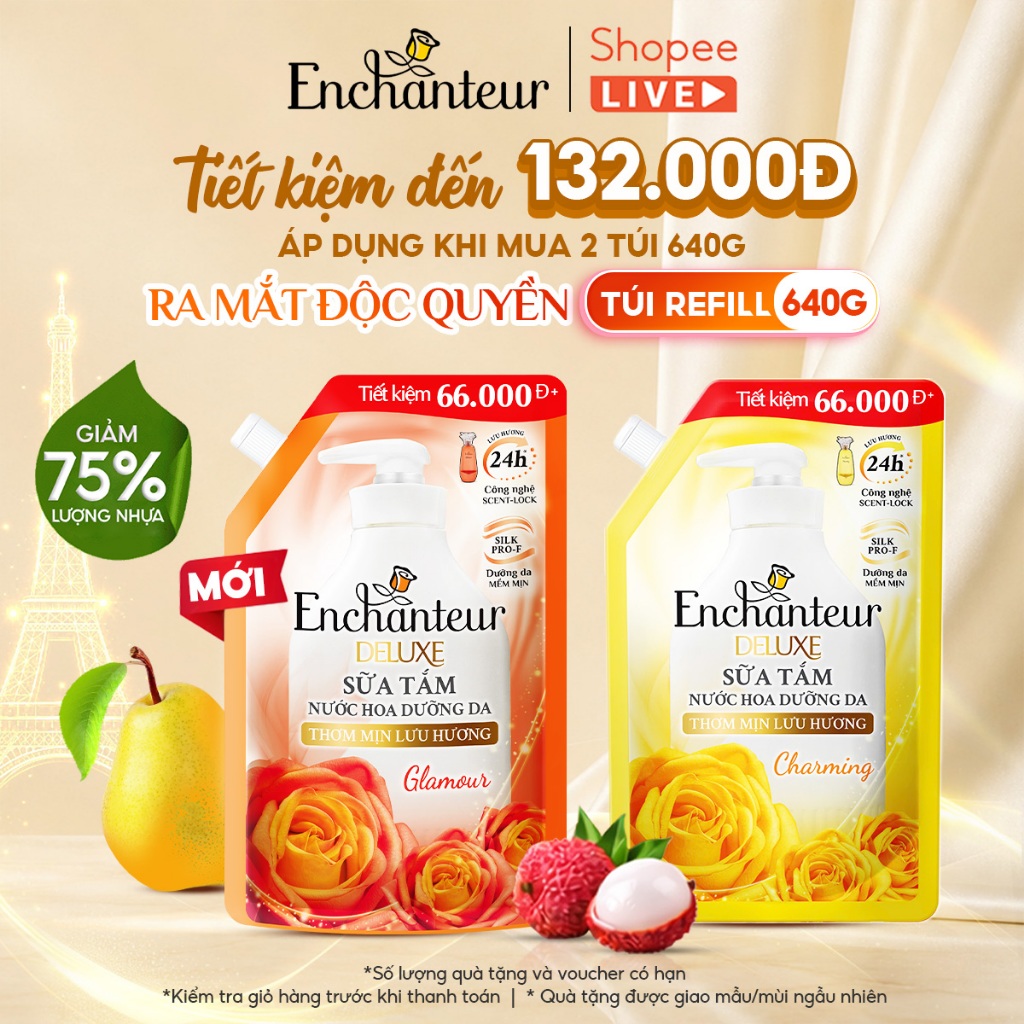 [DEBUT T7] Combo 2 Túi Sữa tắm hương nước hoa Enchanteur 640g x 2 - LIVE
