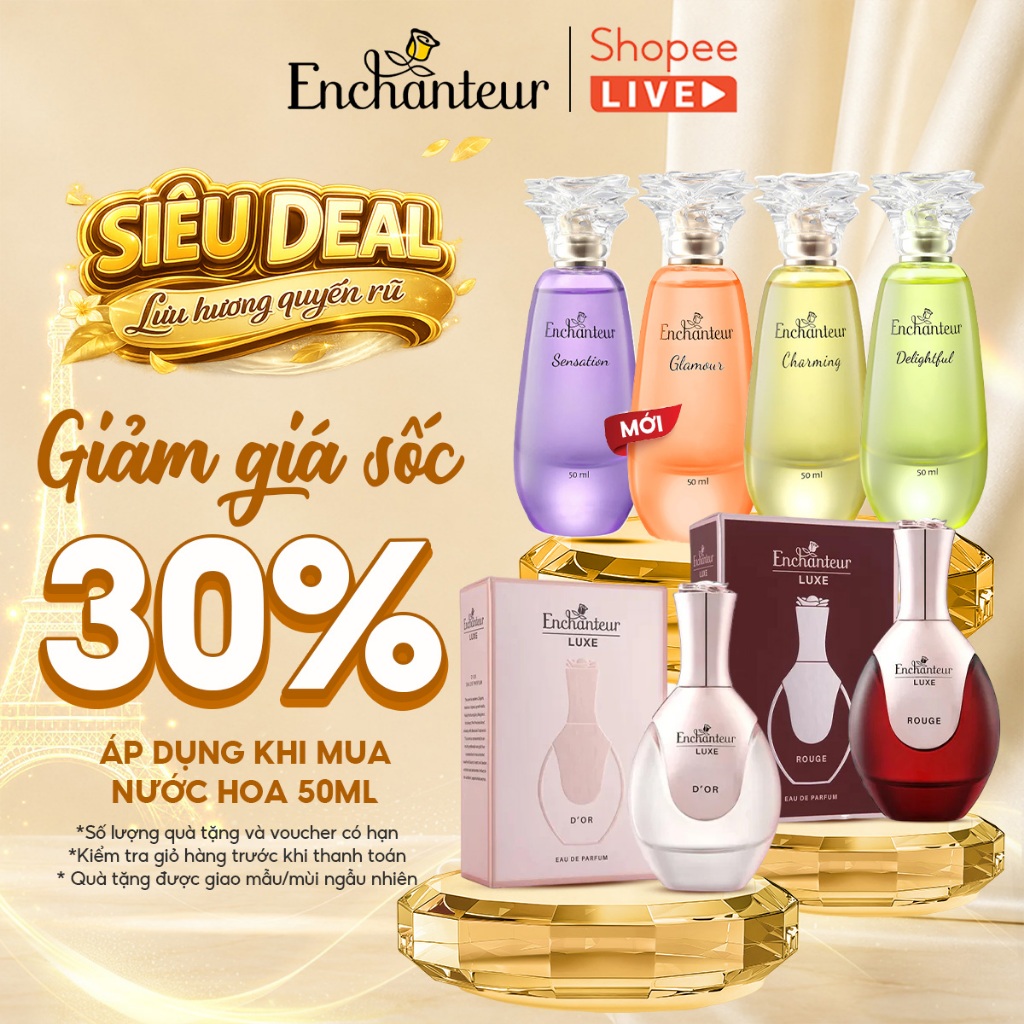 Nước hoa cao cấp Enchanteur EDT/EDP 50ml lưu hương dài lâu, đạt chứng nhận Safe Perfume, Cruelty Free - LIVE