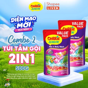 Combo 2 Túi Sữa Tắm Gội Carrie Junior Cho Bé Hương trái cây thiên nhiên Cheeky Cherry 500G - live streaming