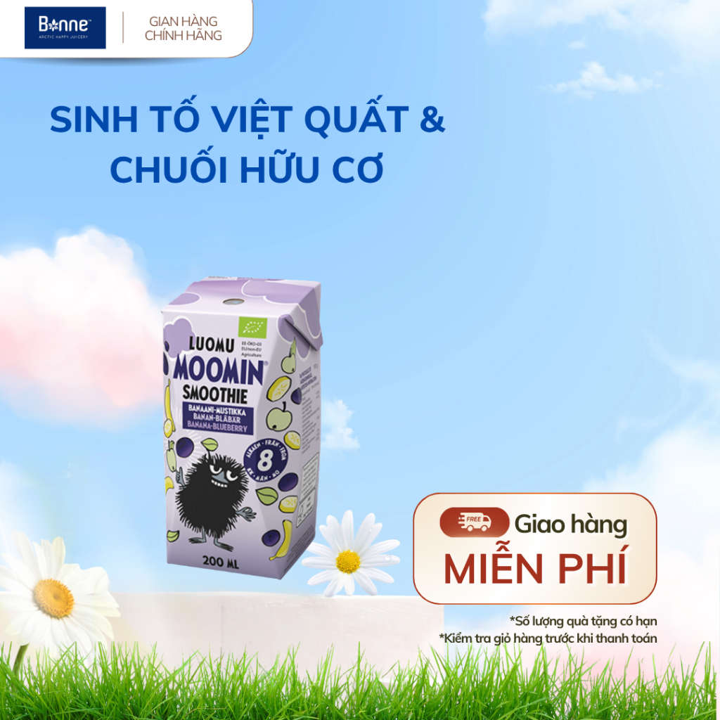 1 Hộp Sinh Tố Hữu Cơ Bonne Blueberry Banana Smoothie 200ml - Việt Quất & Chuối Cho Bé Từ 8 Tháng