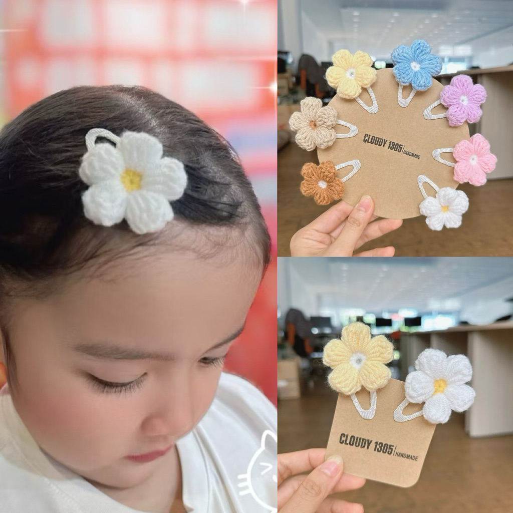 Kẹp tóc hoa len siêu xinh loại lớn cho bé made by Cloudy's Mami (Ảnh thật)