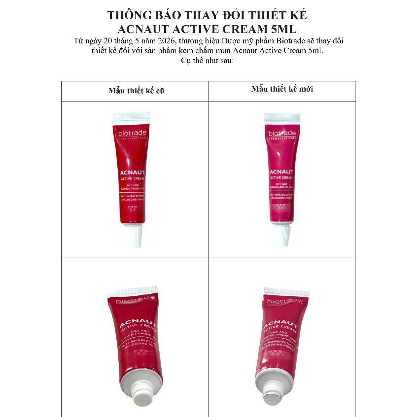 [DATE MỚI] Kem chấm mụn 5ml/15ml Cream & Lotion Biotrade Acnaut Active giảm mụn sưng đỏ, mụn bọc, mủ