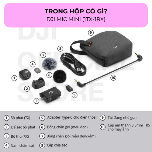 [NSHOP]DJI Mic Mini 1TX+1RX Làm Vlog Thu Âm Không Dây Cài Áo Nhỏ Gọn Khử Ồn 2 Cấp Độ,Camera HànhĐộng