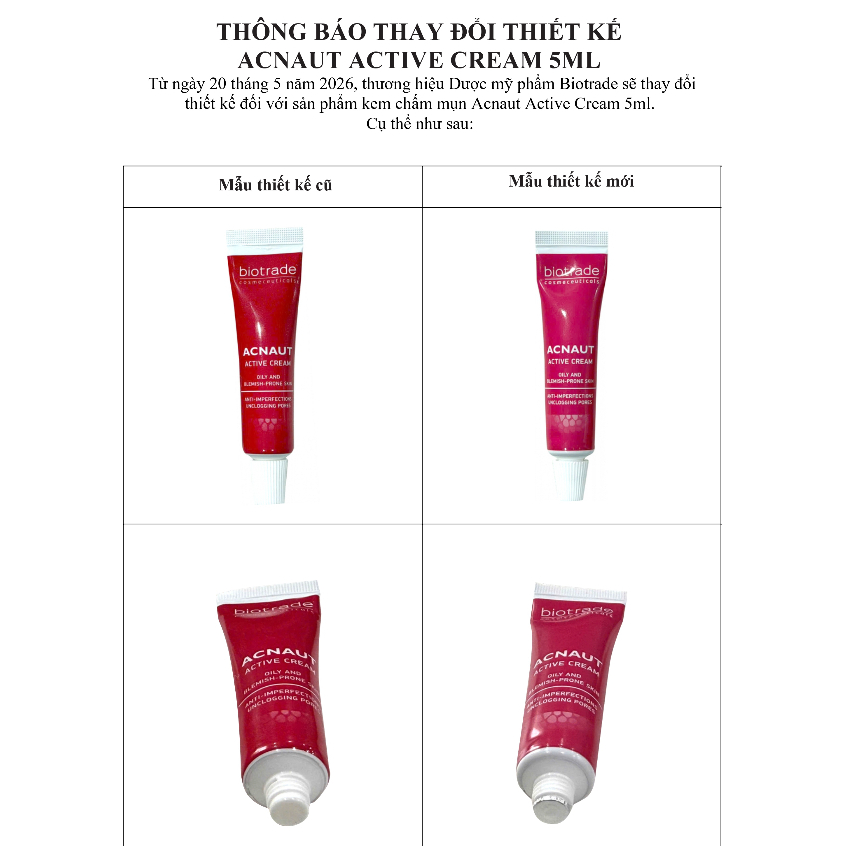 [HỎA TỐC 4H] Kem chấm mụn 5ml/15ml Cream/Lotion Biotrade Acnaut Active giảm mụn sưng đỏ, mụn bọc/ mủ