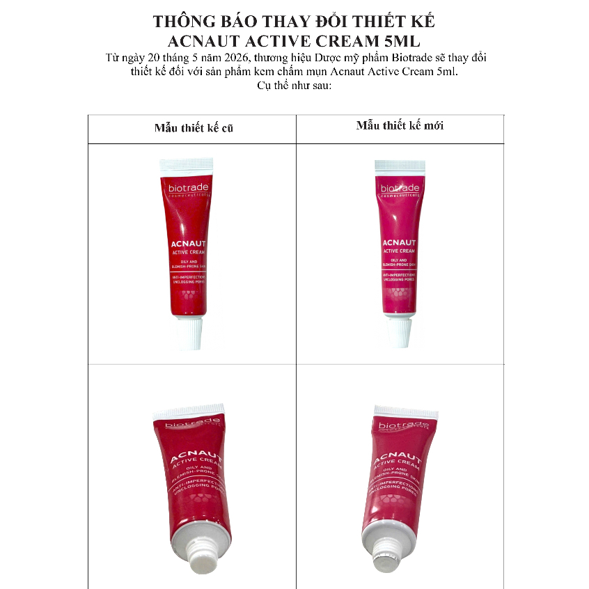 Bộ đôi Sữa rửa mặt & Chấm Mụn BIOTRADE Acnaut Active Cream/ Lotion cho da mụn viêm, mụn sưng, mụn bọc, mụn mủ