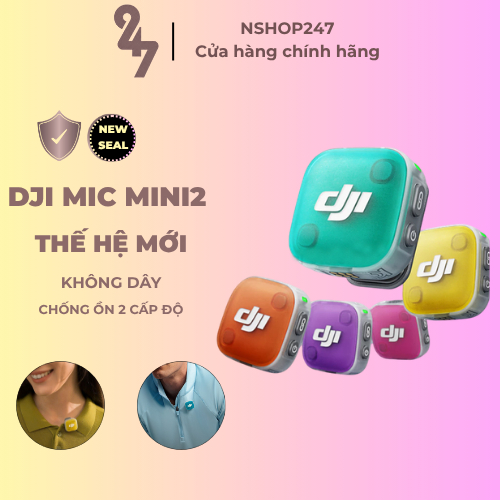 [NSHOP] DJI Mic Mini2 Combo Thu Âm Không Dây,Micro Cài Áo Nhỏ Gọn,Khử Ồn 2 Cấp Độ, Màu Sắc Trẻ Trung