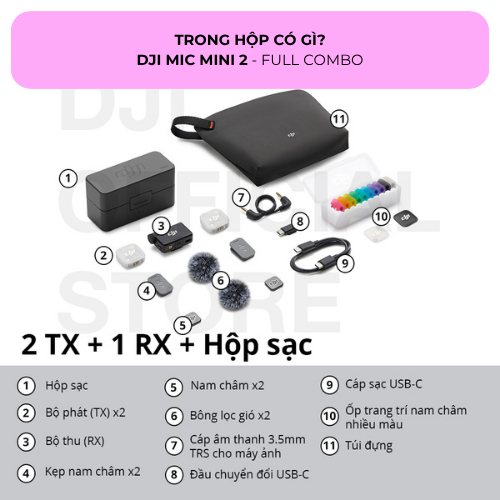 [NSHOP] DJI Mic Mini2 Combo Thu Âm Không Dây,Micro Cài Áo Nhỏ Gọn,Khử Ồn 2 Cấp Độ, Màu Sắc Trẻ Trung