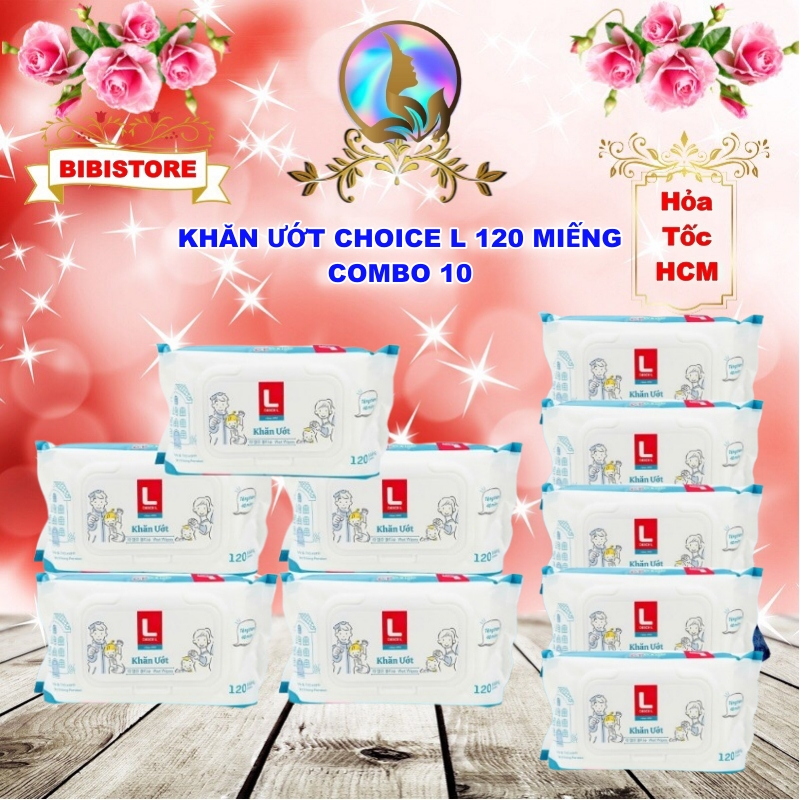 [Combo 10 Gói] Khăn Ướt LOTTE Choice L Hương Yến Mạch Trà Xanh Gói 120 Miếng (Bibistore)