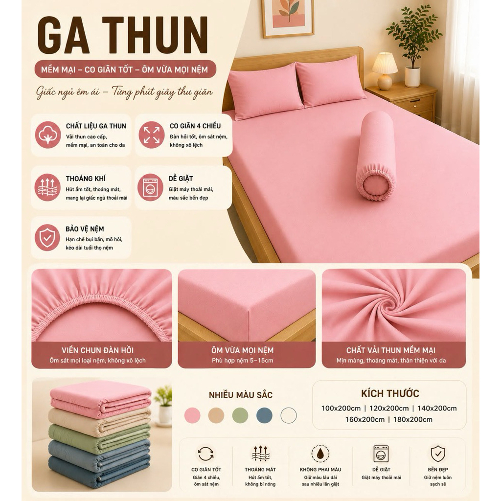 Bộ ga thun lạnh Hàn Quốc 4 món Aniva Home, thiết kế gối ôm khoá kéo, mềm mại, thoáng mát, sang trọng