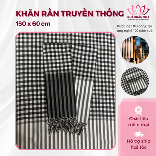 Khăn Rằn Truyền Thống Nam Bộ 160x60cm – Khăn Choàng Cổ Thấm Hút, Che Nắng Tốt, Bìa Đen/Bìa Trắng
