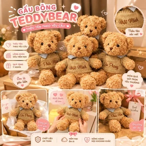 Gấu Bông Teddy Lông Xoăn Thêu Tên Theo Yêu Cầu Cho Bé Và Người Thương - Món Quà Đầy Ý Nghĩa