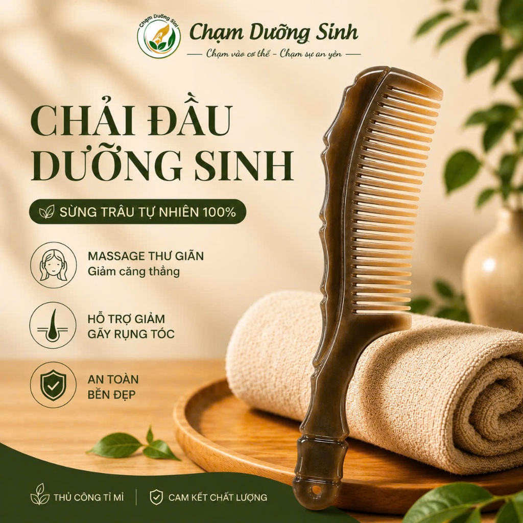 Lược Sừng Trâu Massage Da Đầu Dưỡng Sinh Phương Đông,Giảm Đau Đầu Cổ Vai Gáy,Chống Rụng Tóc