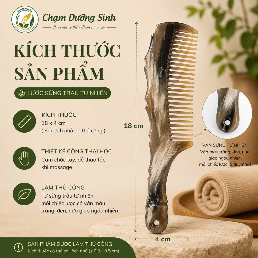 Lược Sừng Trâu Massage Da Đầu Dưỡng Sinh Phương Đông,Giảm Đau Đầu Cổ Vai Gáy,Chống Rụng Tóc
