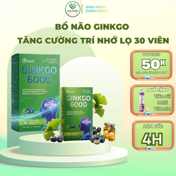 Bổ não GINKGO tăng cường trí nhớ GINKGO BILOBA 6000 lọ 30 viên - Hoạt huyết, tăng cường lưu thông máu não