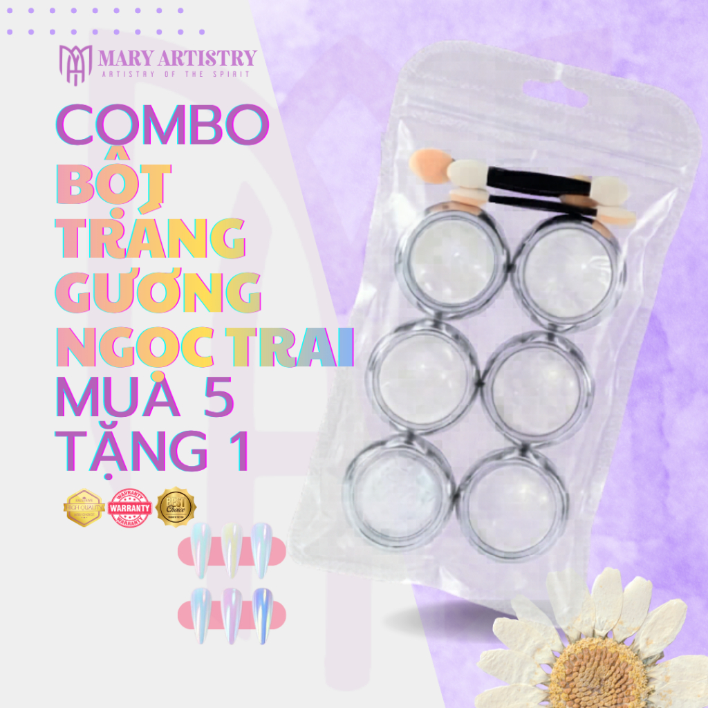 Set 6 Màu Bột Chà Tráng Gương Ánh Ngọc Trai Vỏ Sò Trắng - Tặng Kèm Cọ Chà Bột 0,2g