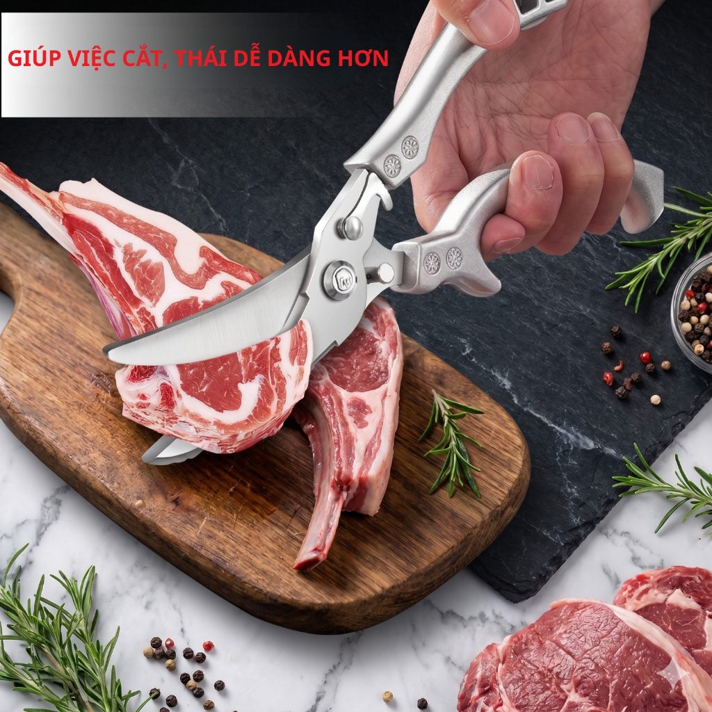 Kéo Cắt Đa Năng Trợ Lực Sắc Bén Dạng Công Thái Học, Chuyên Cắt Xương Gà- Xương Sườn Sắc Bén Lưỡi Kéo Thép Không Rỉ