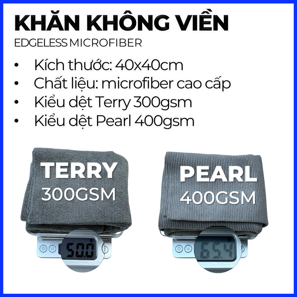 Khăn Microfiber không viền 40x40cm 300gsm và 400gsm, Khăn Microfiber EDGELESS , Khăn detaling lau phủ bóng wax, xi bóng | BigBuy360 - bigbuy360.vn