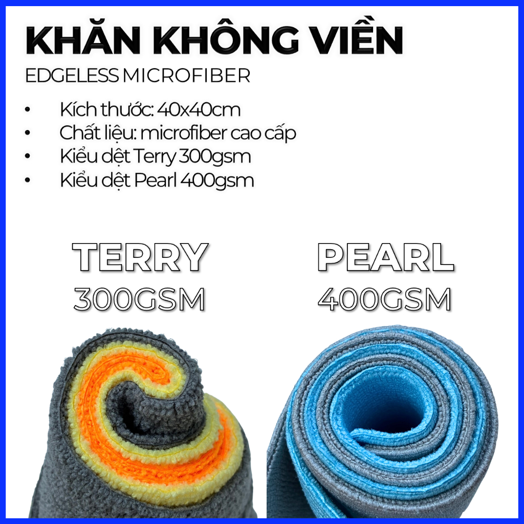 Khăn Microfiber không viền 40x40cm 300gsm và 400gsm, Khăn Microfiber EDGELESS , Khăn detaling lau phủ bóng wax, xi bóng | BigBuy360 - bigbuy360.vn