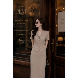 VT260420 -Set Công Sở Nữ Cao Cấp Giang Hoa – Áo Vest Tay Ngắn Chân Váy Dài Midi Tôn Dáng Thanh Lịch Hàn Quốc