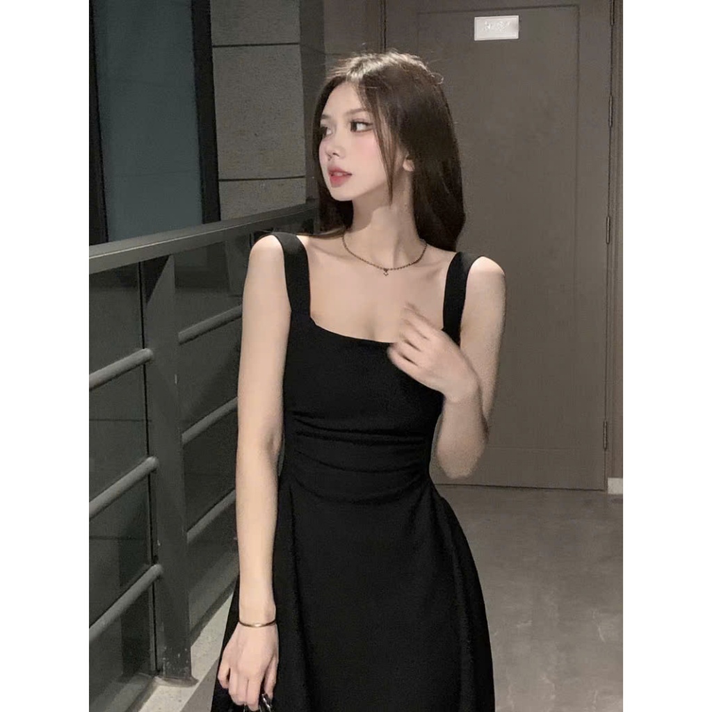 Váy body 2 dây đầm ôm body sexy dáng chữ A vải co giãn màu đen có Bigsize tôn dáng phong cách Hàn Quốc [V2D]
