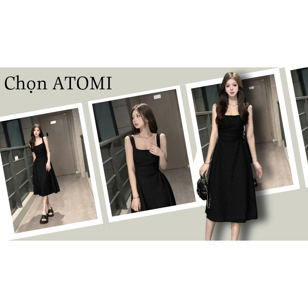Váy body 2 dây đầm ôm body sexy dáng chữ A vải co giãn màu đen có Bigsize tôn dáng phong cách Hàn Quốc [V2D]