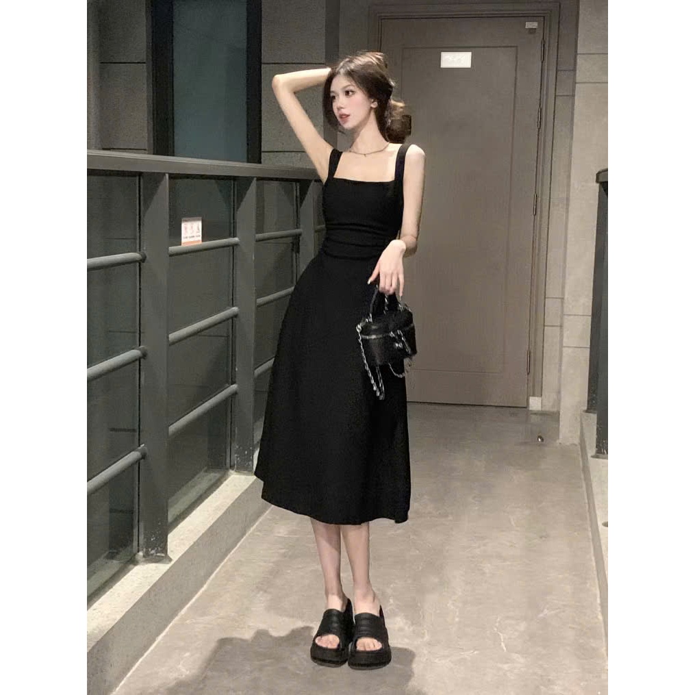 Váy body 2 dây đầm ôm body sexy dáng chữ A vải co giãn màu đen có Bigsize tôn dáng phong cách Hàn Quốc [V2D]