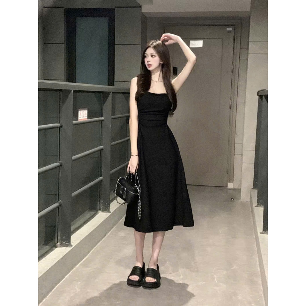 Váy body 2 dây đầm ôm body sexy dáng chữ A vải co giãn màu đen có Bigsize tôn dáng phong cách Hàn Quốc [V2D]