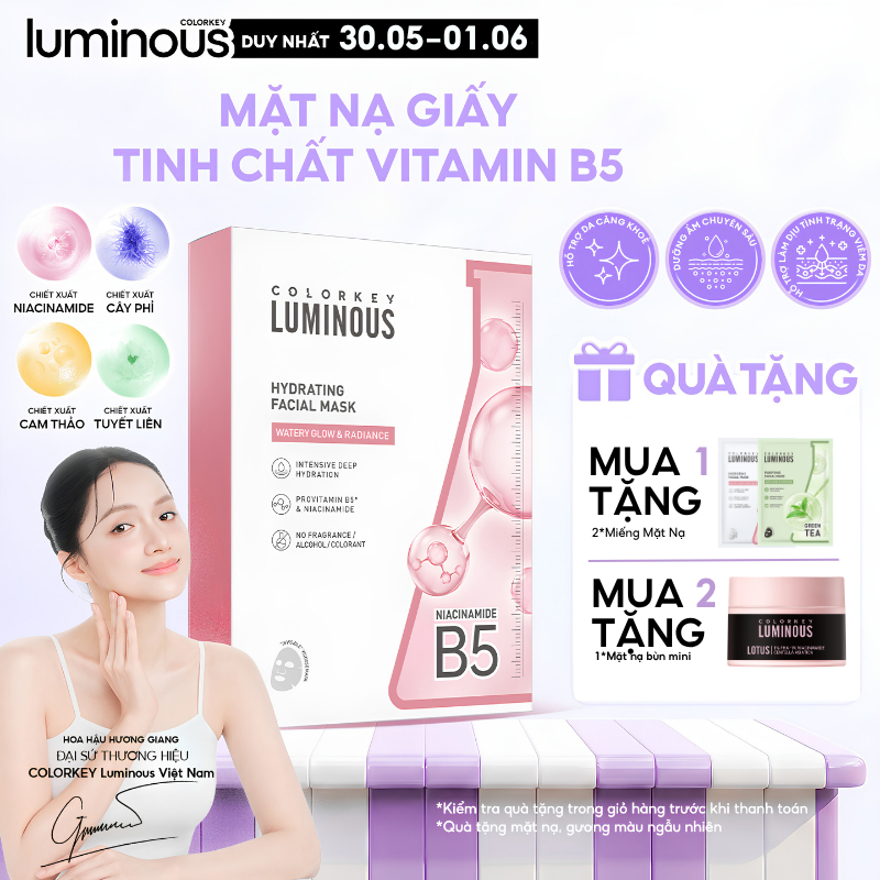 1 Hộp 10 Miếng Mặt Nạ Giấy COLORKEY LUMINOUS Vitamin B5 Hỗ Trợ Phục Hồi 25ml/miếng