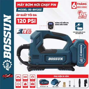 Máy bơm hơi xe máy, ô tô dùng pin BS BOSSUN BS-BH120Z, Áp suất 120psi, Kèm đèn Led - Bảng hiển thị